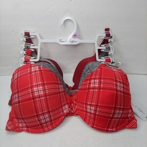 French Affair Women's 3 Pack Bra Red, Gray, And Marroon. Size 40DD. NWT